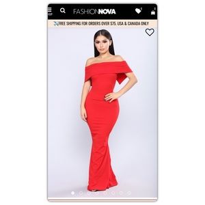 Red Off the Shoulder Gown